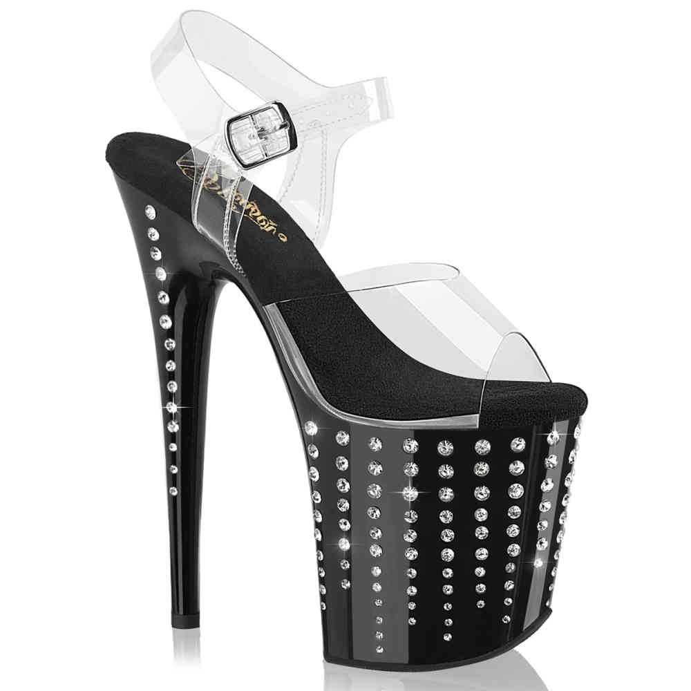 Pleaser - FLAMINGO808TDRS Ankle strap sandal, Pole dance shoes - Black/Transparent